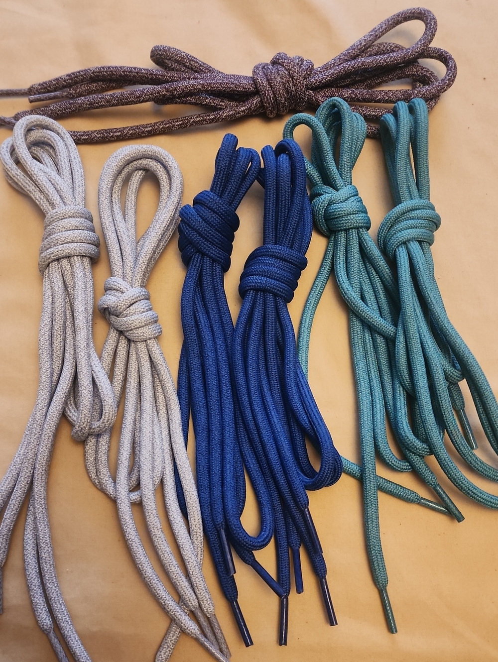 7 Pairs NEW Athletic Shoelaces - Brown, Blue, Teal, Gray from Brand Name Shoes